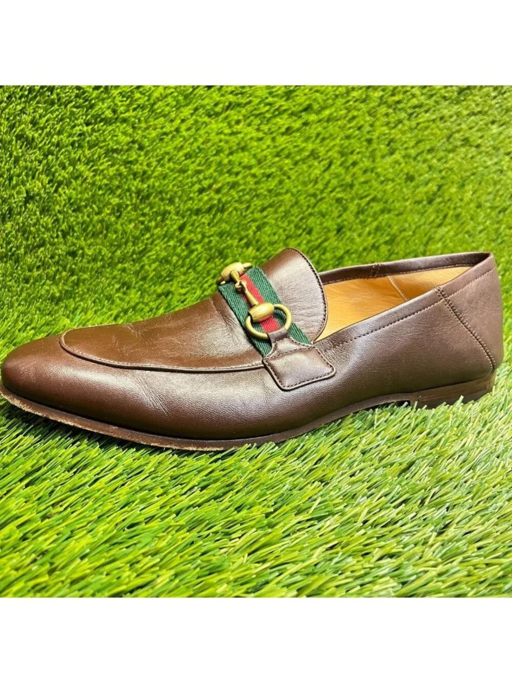 Gucci Horsebit Web Mens Size 6 Brown Classic Slip On Leather Loafers Shoes
